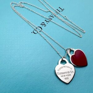 Tiffany & Co. New 16-18” double small rtt hearts necklace in red enamel